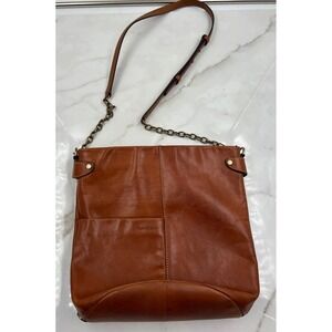 Gianni Conti Cognac Leather Crossbody Bag Chain Strap Italian Style Brown